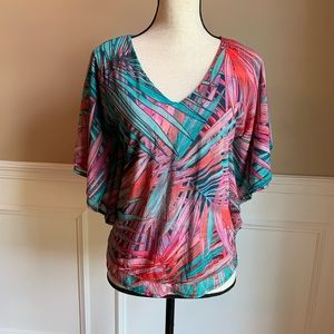 Jennifer Lopez tropical leaves shirt xs